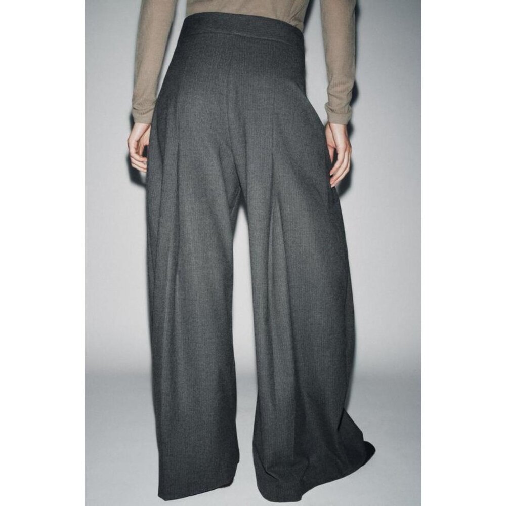 ZARA WIDE-LEG PINSTRIPE TROUSERS WITH DARTS ZW COLLECTION - Picture 4 of 7